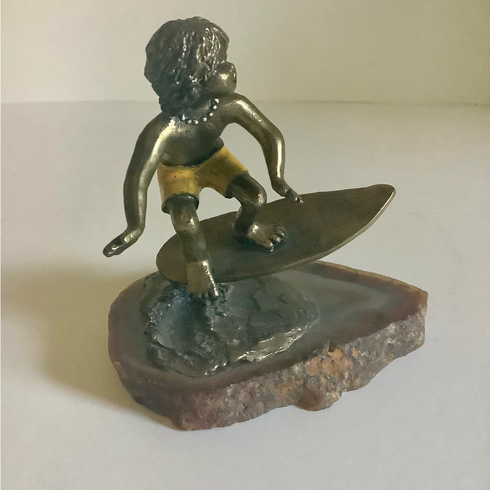 Surfer boy bronze sculpture signed